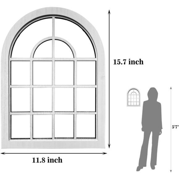 2PCS Arched Window Wall Mirror,Rustic Farmhouse Accent Mirror, Wood - Picture 6 of 8